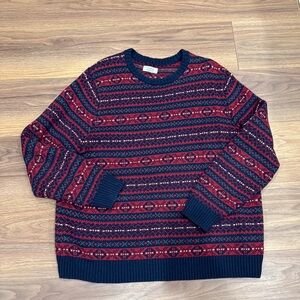 Navy and Burgundy Patterned Crewneck Sweater
